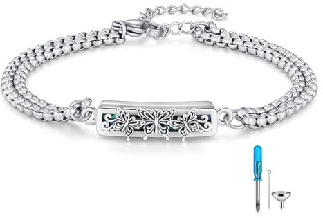 REDSUN Schmetterling Urnen Armband 925 Sterling Silber Urne Armreifen für Asche Memorial Keepsake Kremation Memorial Urne Armband Feuerbestattung Schmuck für Damen Herren Veinstellbar