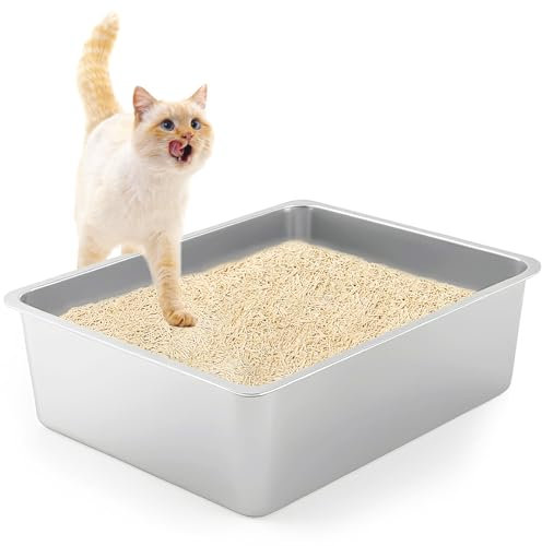Litière pour chat XL 50 x 35 x 10 cm Edeltsahl - Grande litière ouverte pour l'entrée par le haut - Acier inoxydable - Surface lisse anti-adhésive (50 x 35 x 10 cm)
