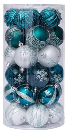 TTYAO REII 24 palline di Natale in plastica infrangibile, 6 cm, decorazioni per albero di Natale, vacanze, matrimoni (verde acqua)
