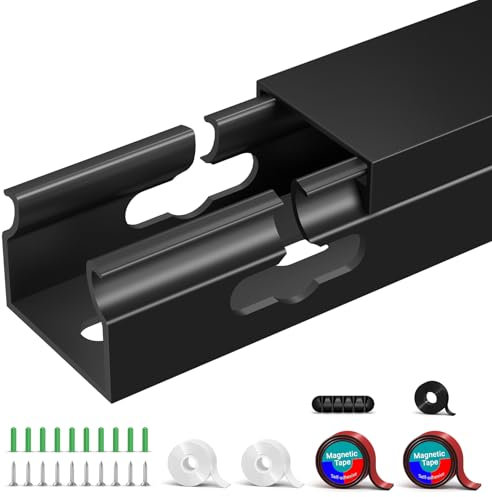 Canaletas Cables, Canaletas para Cables Adhesivas Magnetic, Organizador de Cables para Ocultar Ordenador, Mesa de Juegos, Red, TV, Cable de Alimentación (4PCS 3.5x3x40cm Negro)