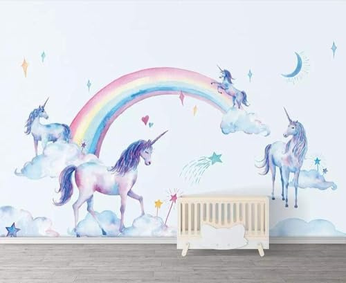 White Clouds Rainbows Unicorns 3D Wallpaper Office Living Room Sofa Bedroom TV Background Wall Decoration-350cm×256cm