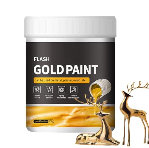 Liquid Gold Paint, Gold Leaf Paint, 300 g, Non-fading Gold Leaf Paint with Gold Foil, Easy to Apply Painting Utensils, Metal, Plaster, Gold Leaf Paint for Crafts and Artistic