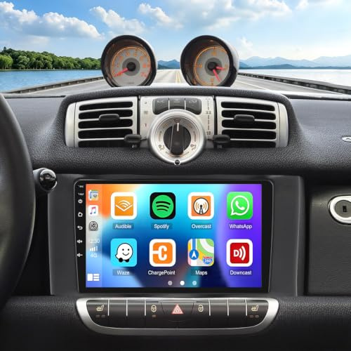 Android Car Stereo Radio Compatible for Smart Fortwo 2010-2015, 9 Touch Screen Car Radio Audio Receiver with GPS Navigation Bluetooth FM RDS DSP WiFi Android Auto + AHD Backup Camera