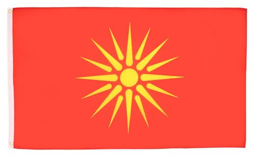 Flagge Mazedoniens, 150 x 90 cm, 100D Polyester, ehemalige mazedonische Flagge mit zwei Metallösen, farbecht, lebendige Farben, 90 x 150 cm, 90 x 150 cm