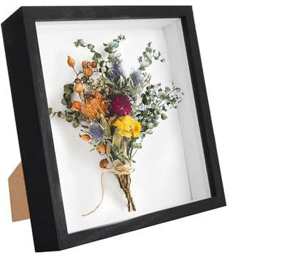 3D Bilderrahmen Zum Befüllen, Bilderrahmen Tief Hölzern Bis 3cm, Tiefer Bilderrahmen Zum Befüllen für Objekte Blumen Hochzeitsgeschenk oder Erinnerungsstücke (Schwarz, 22.8 x 22.8 cm)