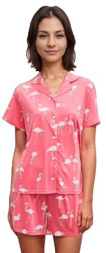 Rösch Pyjama im Flamingo-Druck Herrenhemdstil 100% Baumwolle 1667230