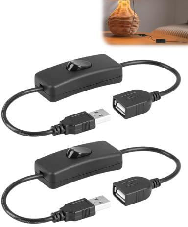 2 Pack 0.3m Versatile USB Switch Cable, On Off Switch Extension Cable USB A Male to Female Switcher Extender Cord Convenient for Driving Recorder LED Strips LED Desk Lamp Small Fan Black