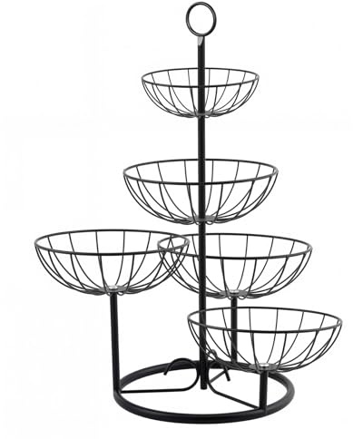 CHUENKUK 5 Stöckige Obst Etagere Schwarz, Mehrstöckiger Obstkorb aus Metall 24,2 x 55,5cm, Dekorative Obstschale für Küche und Wohnzimmer