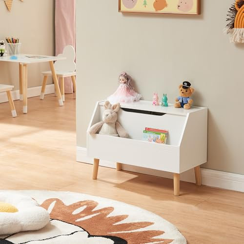 [en.casa] Spielzeugkiste mit Deckel Aavanrar Kuscheltier Aufbewahrung Kinderzimmer Truhe Spielzeugbox 60 x 30 x 43 cm Weiß
