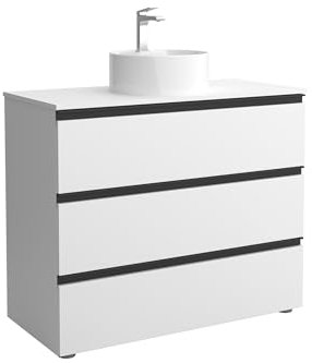 Mueble de Baño BEQUIA Metal 3C 100cm Blanco Mate | Lavabo sobre encimera Porcelana Centrado