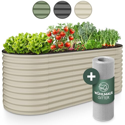 GRUNA - Hochbeet Metall 200x80x75 cm I 6 in 1 Modular Hochbeete-Kit I 100% Rostfrei I Formstabil Dank Verstrebung I Hochbeete für Garten I Schneller Aufbau I Hochbeet Creme Weiß
