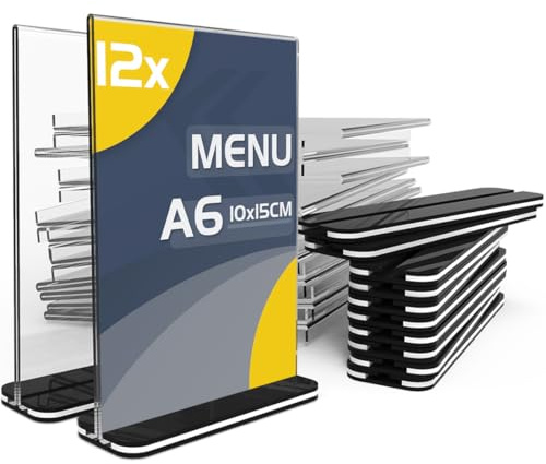 TAPKUA Doppelseitiger Tischaufsteller A6, 12er Pack Transparenter Acryl-Ausstellungsständer T-Form Aufsteller für Büro, Restaurant, Geschäft, Hotel, Theke (12 Stück - A6)