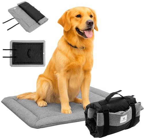 Wanderpfote Hundedecke für Unterwegs, 90 x 60cm – Waschbar, Orthopädisch, Wasserdicht – Hochwertiges Design – Hundedecke Outdoor, Hundematte Auto (Grau, Größe L)