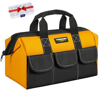 WINHUNT Mittlere Werkzeugtasche, 37 x 21 x 26 cm, 1680D Polyester, 5 Taschen, Werkzeugaufbewahrung, Organizer, Ideal für Heimwerker und Handwerker, Gelb, Werkzeug tasche, Werkzeugtasche groß
