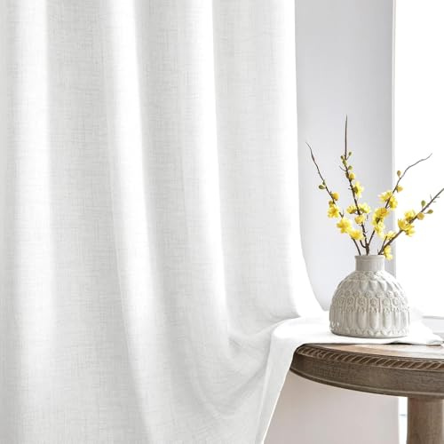 Melodieux Vorhänge Fenster 175cm Lang - Rod Pocket Einfarbige Vorhang Blickdicht, Vorhänge Kurz für Wohnzimmer Schlafzimmer Fenster Rauchgrau (Weiß, 140 x 175 cm)