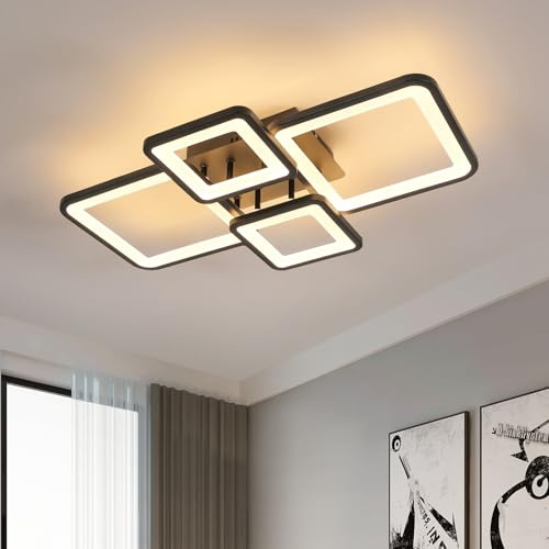 Mckalen LED Lámpara de Techo de Acrílico Negro 56W Blanca Cálida 3000K | 56W 6300LM Plafon LED Techo Cuadrada Design, Negro Lámpara de Techo para Salon Comedor Cocina Dormitorio Sala de Estudio