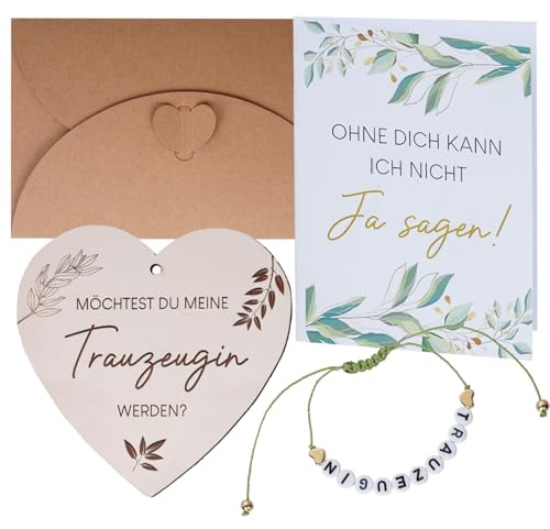XDGBGFN Trauzeugin Geschenk Umschläge Herzförmiges Holz und Trauzeugin Armband - Willst du meine Trauzeug sein Kreative Geschenkidee für Freundinund Frau