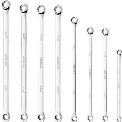 BINGCOBBER Doppel Ringschlüssel Satz,8-tlg Extra langer Schraubenschlüssel Ringschlüssel set, CV-Stahl 8mm-24mm