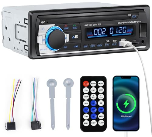 Autoradio Bluetooth 4.0, 4x60W 1 Din AM/FM Auto Radio Bluetooth mit Freisprechfunktion/Uhr/Fernbedienung/Doppel-USB/LCD Bildschirm Unterstützt 2 USB/AUX/SD/TF/EQ/DSP