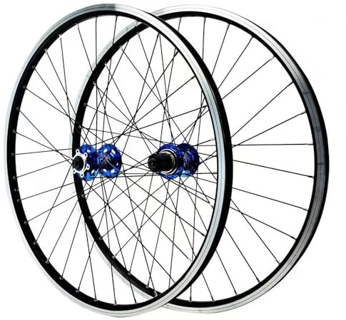 KUNYOS 26/27.5/29 Zoll MTB Mountainbike Vorder- Und Hinterradsatz Mit Doppelter Sechslochscheibe, Aluminium Laufräder Mit 2 Speichen (Vorne + Hinten),Blau,29inch