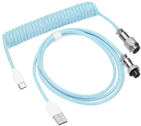 PATIKIL 3 m Coiled Keyboard Cable, Type-C to USB-A Braided Gaming Keyboard Coiled Cables with Detachable Metal Aviation Connector for Mechanical Gaming Keyboards, Blue