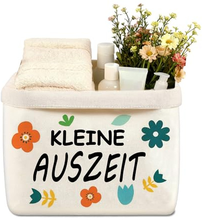 Kleine Auszeit Geschenkkorb, Wellness Geschenke, Geschenkkorb für Frauen aus Baumwolle und Leinen, Entspannung Geschenk für Frauen, Stil Blumen Geschenk Korb zur Entspannende Gesundheit