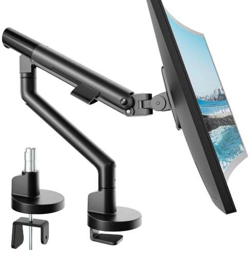 monTEK Monitor Arm for 17-40 Inch Flat & Curved Screens up to 11KG Each Arm | Fully Adjustable Desk Mount with Clamp & Grommet Base, VESA 75 x 75 mm/100 x 100 mm , Tilt Swivel Rotation, Black