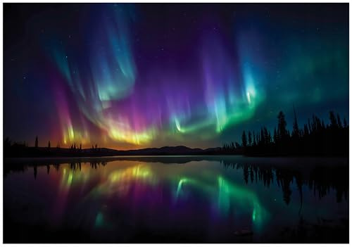 WallArena Vlies Fototapete, Nordlicht, 400x280cm | Fototapeten - Tapeten - für Wohnzimmer Schlafzimmer - Vliestapete Wandtapete Tapete 3D Effekt- inkl. Kleister