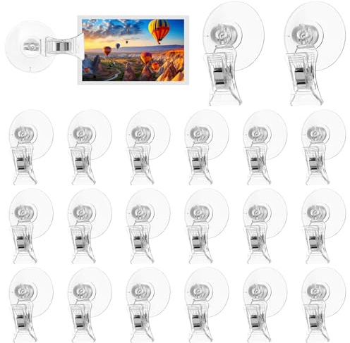 Heozhuyi 20 Pz Ventose con Gancio, Ganci a Ventosa con Clip, Ventose per Vetro con Gancio Clips, Ganci Ventosa per acquari, frigoriferi, bagni, cartelli per ufficio, espositori fotografici