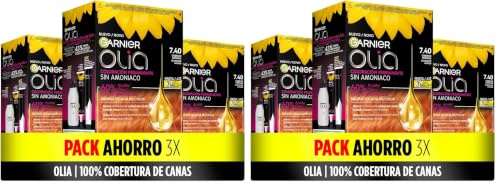 Garnier Olia - Pack de 3 coloración permanente sin amoniaco para un olor agradable con aceites florales de origen natural, color tono 7.40 bold cobrizo intenso (Paquete de 2)