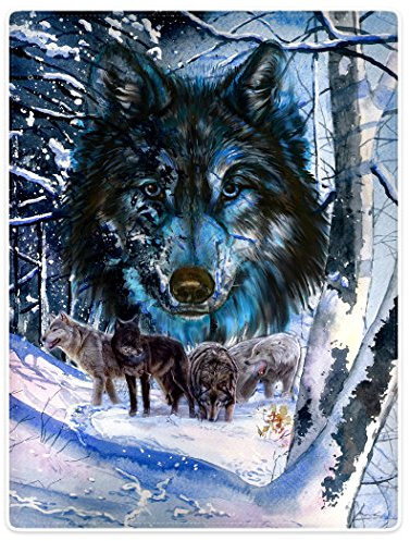 Violetpos Dick Decke Weich Wärme Gemütlich Flanell-Fleece Sofadecke Deckeldecke Der Weiße Wolf verschneite äste Wald 150 x 200 cm