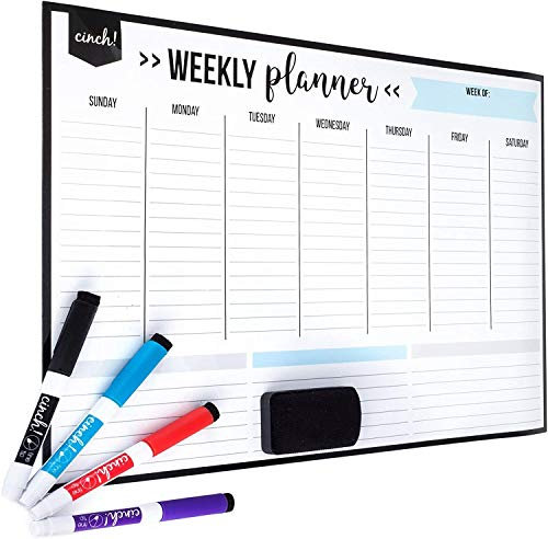 Magnetic Dry Erase Weekly Calendar for Fridge: with Stain Resistant Technology - 17x12-4 Fine Tip Markers and Large Eraser with Magnets - Whiteboard Organizer Planner: Refrigerator White Board