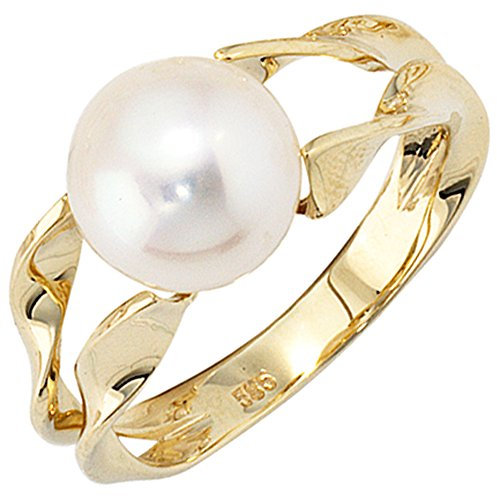 Jobo Damen Ring 585 Gold Gelbgold 1 Süßwasser Perle Goldring Perlenring Größe 62