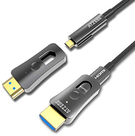 ATZEBE HDMI Glasfaser Kabel -10m, 4k HDMI-Kabel 2.0 unterstützt 4K@60Hz HDR, YUV4:4:4 8bit, 3D, ARC, HEC, CEC, HDCP 2.2 mit Dual Micro-HDMI- und Standard-HDMI-Connectors