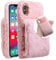 Awenroy Furry Fluffy Case for iPhone SE/5S/5 - Soft, Comfortable, Shockproof with Crystal Bowknot - Pink