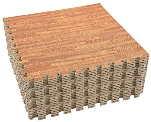 Goliraya Bodenmatten 24 STK. Schutzmatten Set Fitness Bodenschutzmatten Unterlegmatten Fitnessmatten für Sport Fitnessraum Fitnessgeräte Fitness Holzoptik 8,64 m² Eva-Schaum