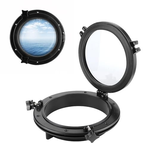 GAESHOW 10in Hublot de Bateau, Fenêtre Hublot Ronde, Hublot Marin Ronde Noir, Verre Trempé ABS, Fenêtre Universel pour Yacht Remplacement Bateau Accessoire pour Camping-Car