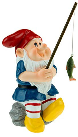 Fisher Garden Gnome Figurine Statue for Lawn Ornaments, Indoor or Outdoor Decoration | 7.9 Inches Tall Polyresin