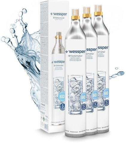 Lot de 3 Cylindres de Recharge de Gaz CO2 pour Machine à Gazéifier Sodastream, 60l
