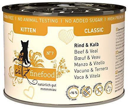 catz finefood Kitten N° 7 Rind und Kalb Katzenfutter nass - Feinkost Kitten Nassfutter für junge Katzen, 6 x 200 g