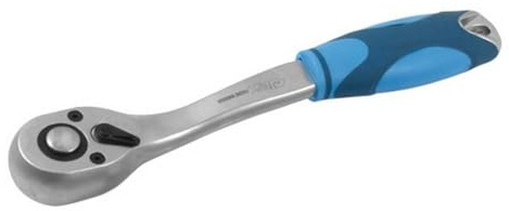 Ferrestock FSKSOC038 Ratschenschlüssel 3/8 aus Chrom-Vanadium-Stahl, übergroße Ratsche mit 72 Zähnen, Steckschlüssel-Wechselsystem mit Knopfausdrücker und gebogenem gummiertem Griff