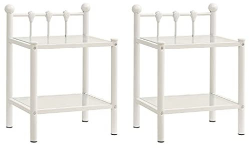 vidaXL 2X Tables de Chevet Table de Nuit Armoire de Chevet Armoire de Lit Chambre à Coucher Maison Intérieur Blanc et Transparent Métal et Verre