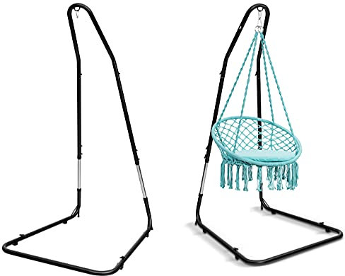 GYMAX Höhenverstellbares Hängestuhlgestell, Hängesesselgestell aus Metall, freistehender Hängestuhlständer mit Sicherheitshaken, stabil & wetterfest, bis 150 kg belastbar, für Innen- & Außenbereich