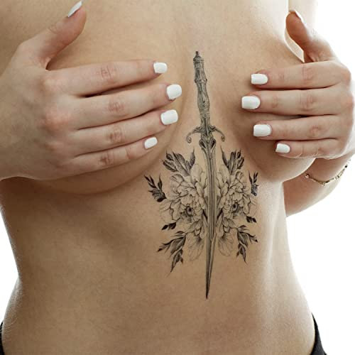 1 x Dolch Tattoo in schwarz - Pfingstrosen - Temporary Body Tattoo - TBS8231 (1)
