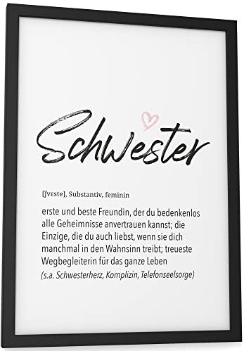 Papierschmiede® Herz Definition: Schwester, DIN A4 (ca. 21x30 cm), Poster für Wohnzimmer, Schlafzimmer, Wandbild Wanddeko Geschenk Geburtstag Jubiläum - ohne Rahmen