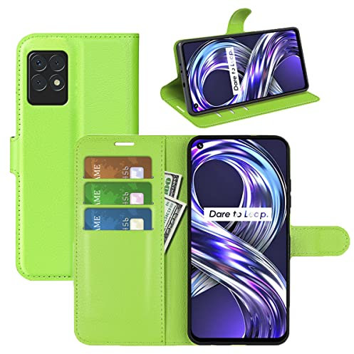 Fertuo Funda para Realme 8i, Carcasa Libro con Tapa de Cuero Piel Wallet Case Flip Cover con Kickstand, Hebilla Magnetica, Ranuras para Tarjetas para Realme 8i, Verde