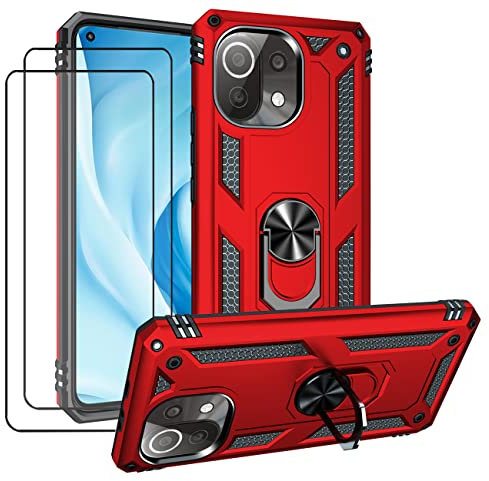 JOYTAG compatibile per cover Xiaomi Mi 11 Lite/Mi 11 Lite 5G Rosso Custodia con Pellicola Protettiva Vetro Temperato