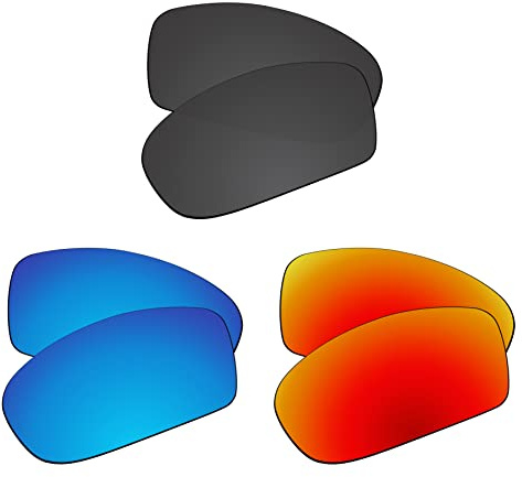EZReplace Verres de rechange pour lunettes de soleil Oakley Jawbone (verres polarisés) – Compatible avec monture Oakley Jawbone (noir carbone + bleu glacier + rouge feu), Noir carbone + bleu glacier
