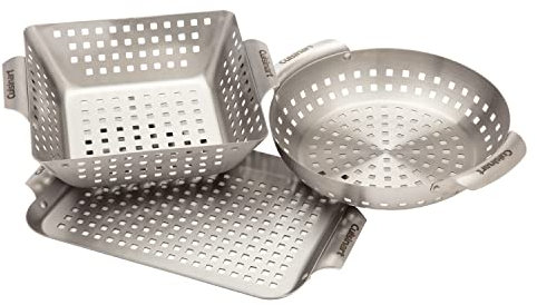 Cuisinart CGT-1103 3-Piece Stainless Steel Grill Topper Cookware Set (Rectangular, Wok, & Round Toppers)