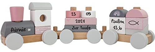 Tauf Eisenbahn I personalisiert Zug rosa I Holz Eisenbahnen I Geschenk zur Taufe Taufgeschenk I Holzzug Baby I Taufgeschenk Mädchen personalisiert I Maße: 41 x 5 x 11 cm